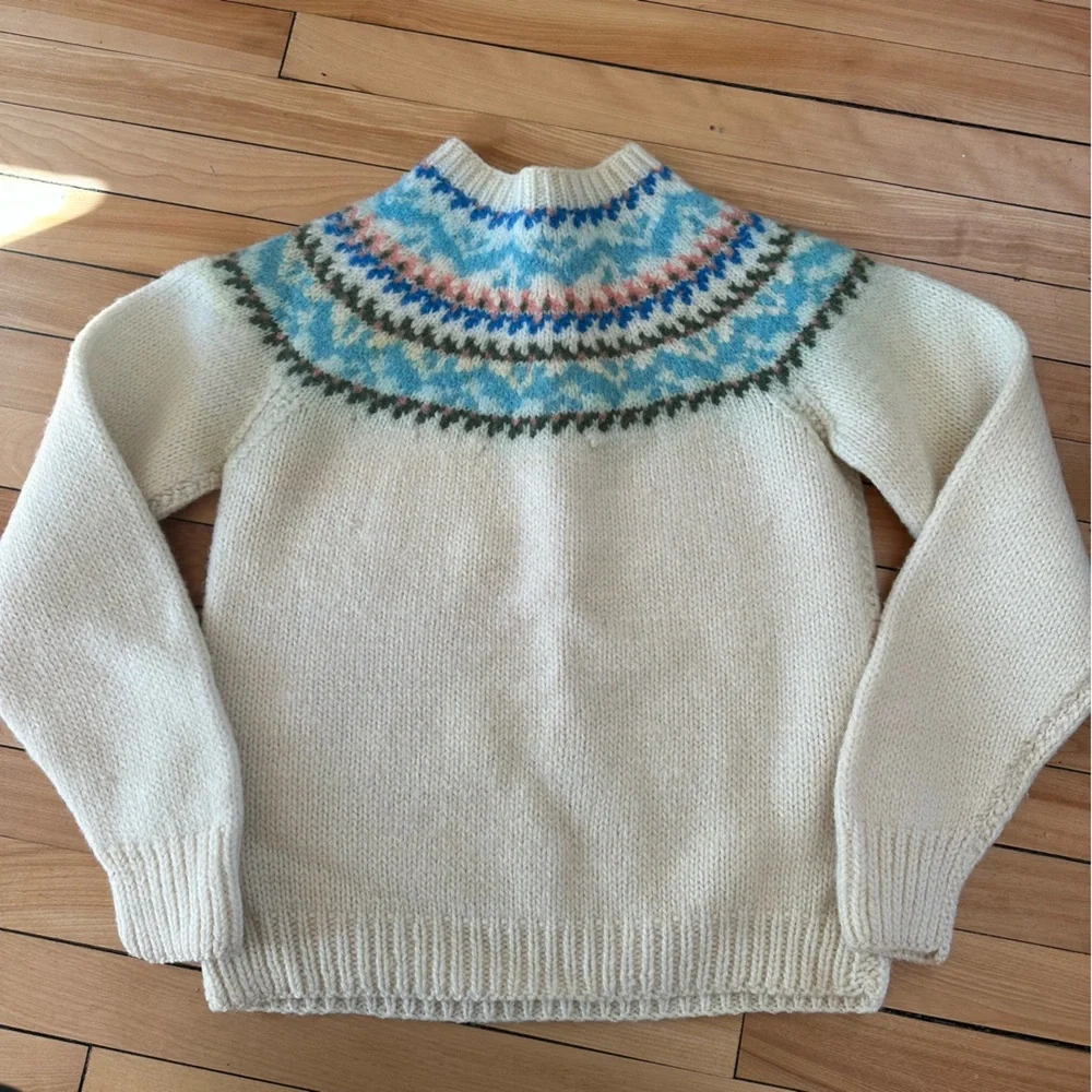 Handmade Vintage Cozy Cream Fair Isle Sweater - Picture 3 of 3